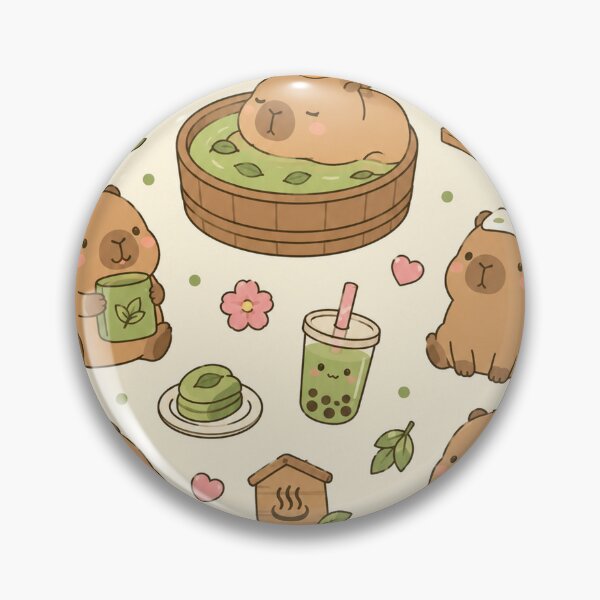 Item preview, Capybara Tea House Kawaii Pattern designed and sold by Soft Berry Studio.