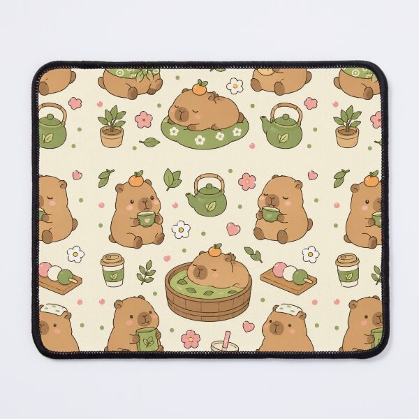 Item preview, Capybara Tea House Kawaii Pattern designed and sold by Soft Berry Studio.