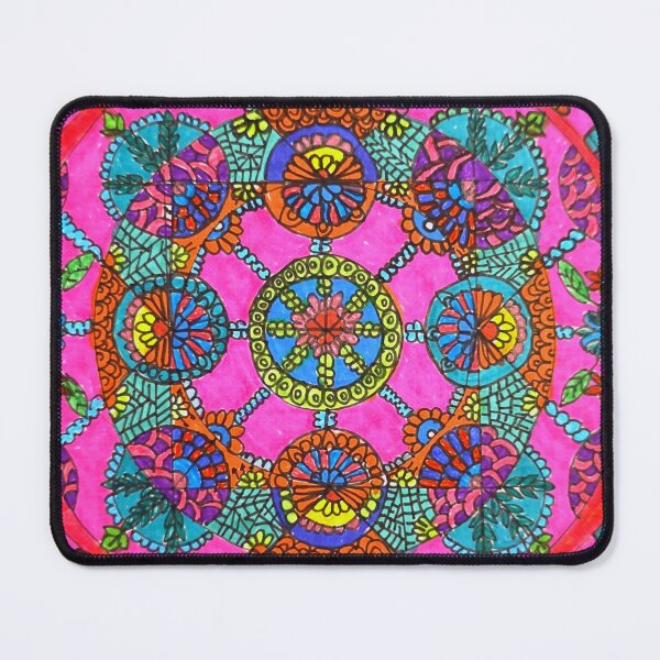 Item preview, Radiant Bloom Mandala – Hand-Drawn Floral Folk Art in Vibrant Pink designed and sold by Selena.m.studio.