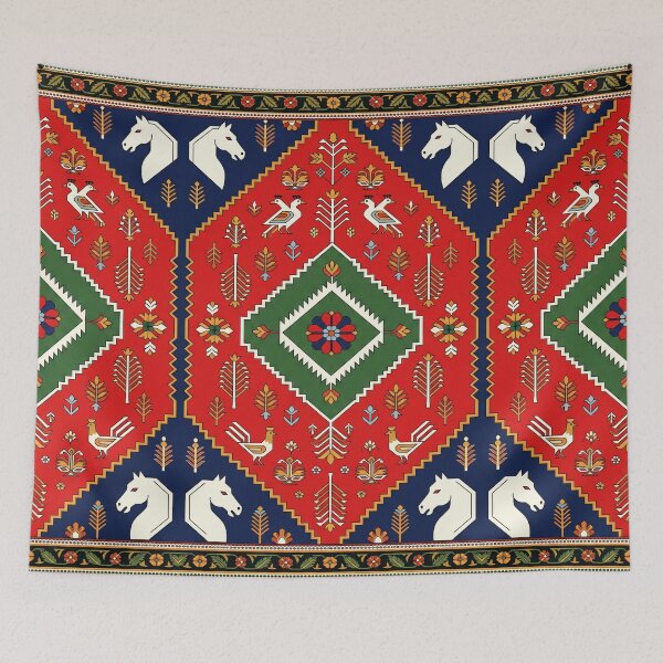 Item preview, Red Navy Traditional Folk Art Tapestry designed and sold by arteresting-art.