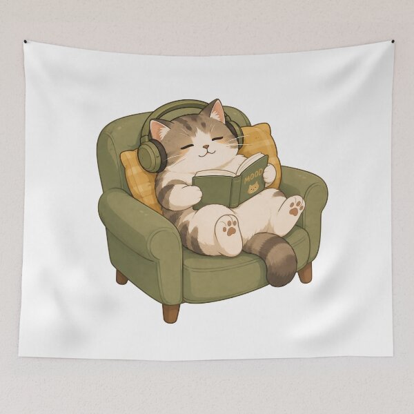 Item preview, Cozy Cat Reading designed and sold by HoloHugDesigns.