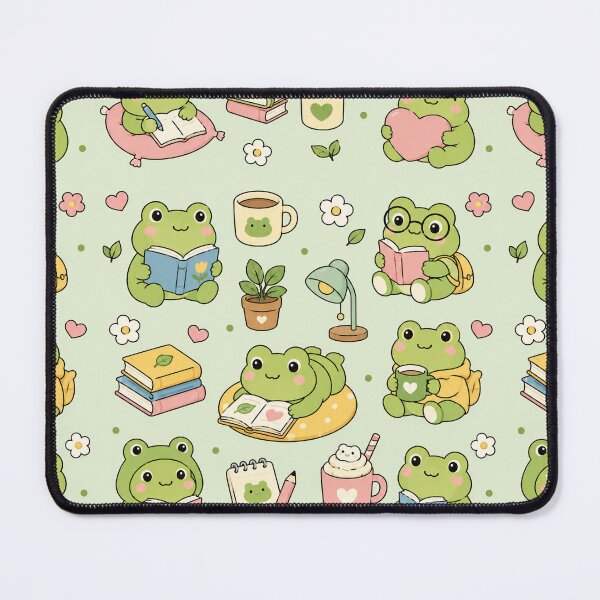 Item preview, Cozy Frog Reading Club Kawaii Pattern designed and sold by Soft Berry Studio.