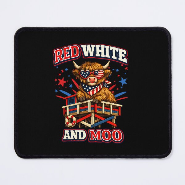 Item preview, Red White and Moo Patriotic Highland Cow Fireworks designed and sold by LunaMagicStudio.