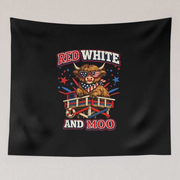 Item preview, Red White and Moo Patriotic Highland Cow Fireworks designed and sold by LunaMagicStudio.