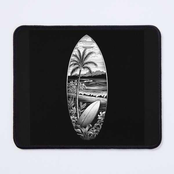 Item preview, Black and White Tropical Surfboard Beach Art designed and sold by inkoutninja.