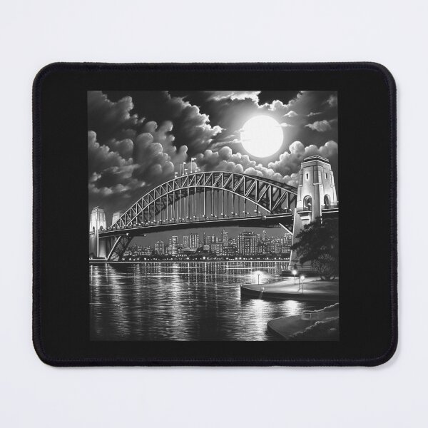 Item preview, Black and White Sydney Harbour Bridge Moonlight Art designed and sold by inkoutninja.
