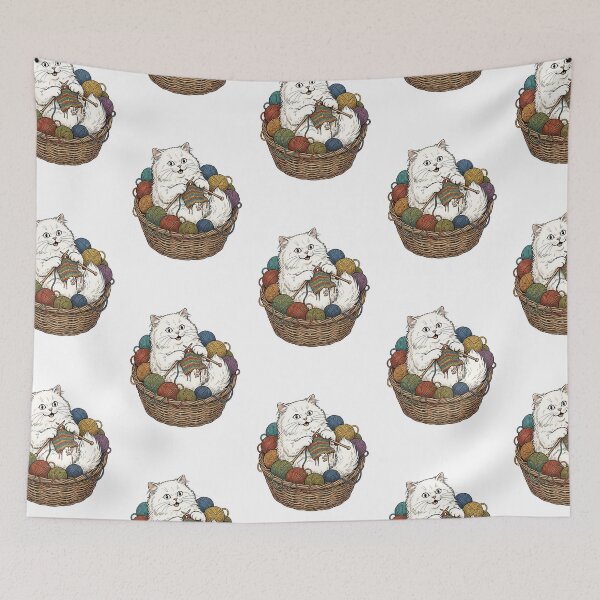 Item preview, Persian Knitting Circle Fluffy Cat Yarn Craft Gift designed and sold by PictoVibe.