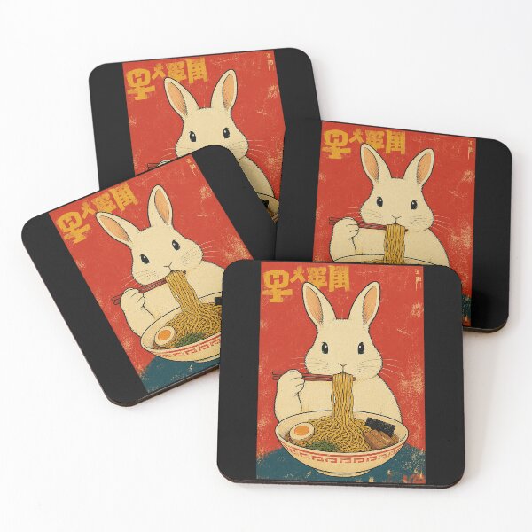 Item preview, Vintage Rabbit Enjoying a Warm Bowl of Ramen Under Retro Japanese Style designed and sold by ferminhays.