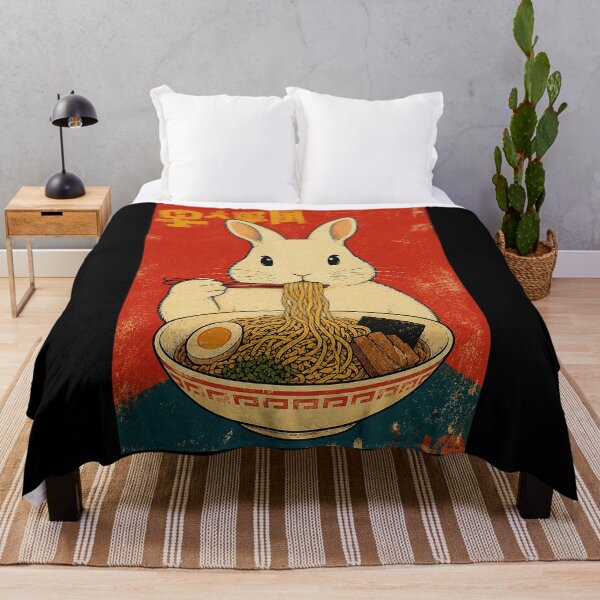 Item preview, Vintage Rabbit Enjoying a Warm Bowl of Ramen Under Retro Japanese Style designed and sold by ferminhays.