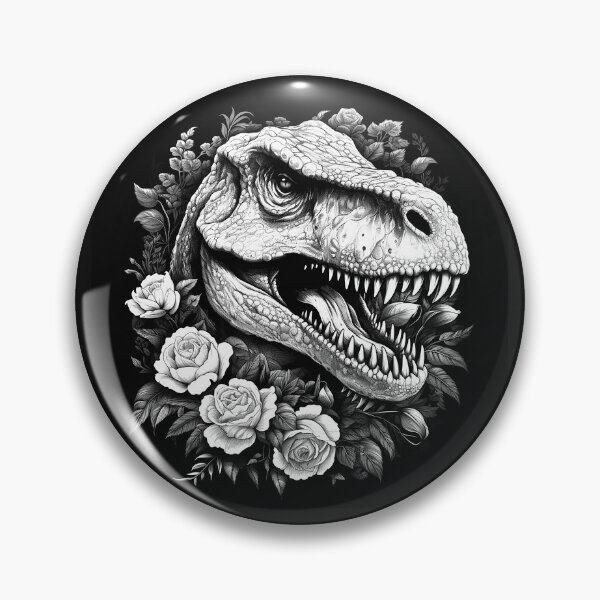 Item preview, Black and White Floral T Rex Dinosaur Art designed and sold by inkoutninja.