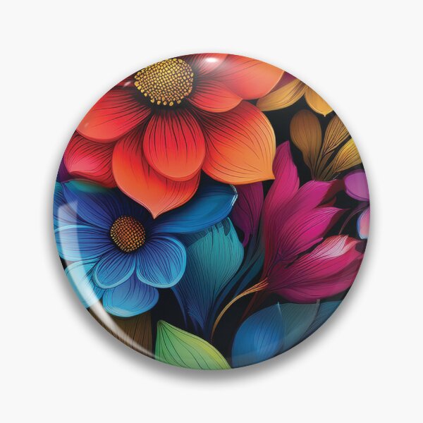 Item preview, 3D Rainbow VINTAGE FLOWERS on black background, multicolor wildflower watercolour garden, colourful bright vivid floral spring painting  designed and sold by navitalidesign.