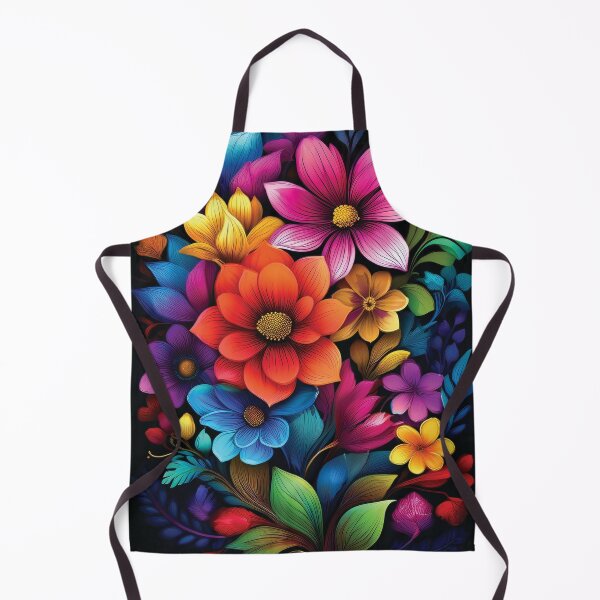 Item preview, 3D Rainbow VINTAGE FLOWERS on black background, multicolor wildflower watercolour garden, colourful bright vivid floral spring painting designed and sold by navitalidesign.