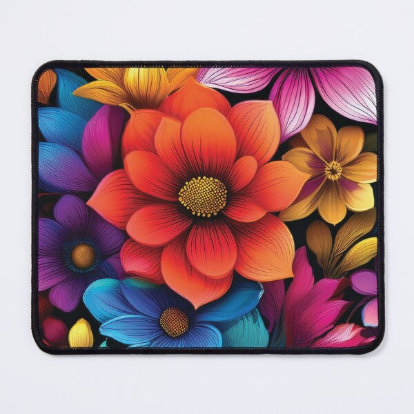 Item preview, 3D Rainbow VINTAGE FLOWERS on black background, multicolor wildflower watercolour garden, colourful bright vivid floral spring painting  designed and sold by navitalidesign.