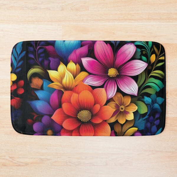 Item preview, 3D Rainbow VINTAGE FLOWERS on black background, multicolor wildflower watercolour garden, colourful bright vivid floral spring painting  designed and sold by navitalidesign.
