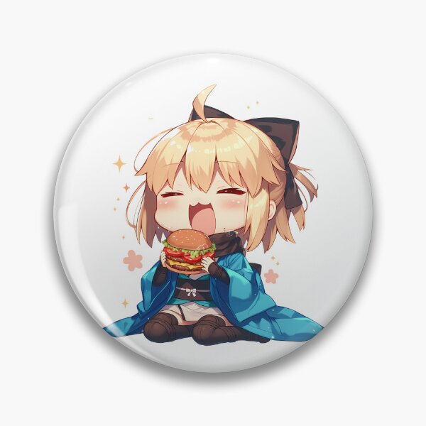 Item preview, Okita Souji Sakura Saber Fate Grand Order Chibi Burger Kawaii Blue Anime Girl designed and sold by earlobejerk.
