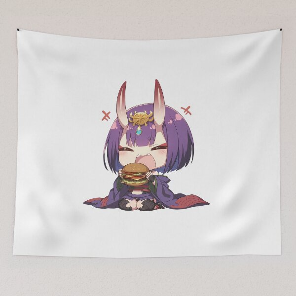 Item preview, Assassin Shuten Douji Fate Grand Order Chibi Kawaii Burger Purple Demon Anime Girl designed and sold by earlobejerk.