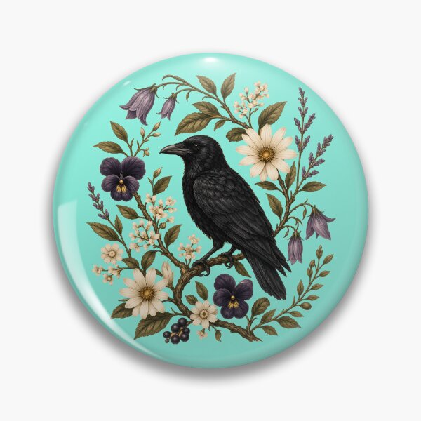 Item preview, Vintage Crow Botanical, Cottagecore Raven, Dark Academia Nature, Witchy Floral Bird designed and sold by NoThoughtsCat.