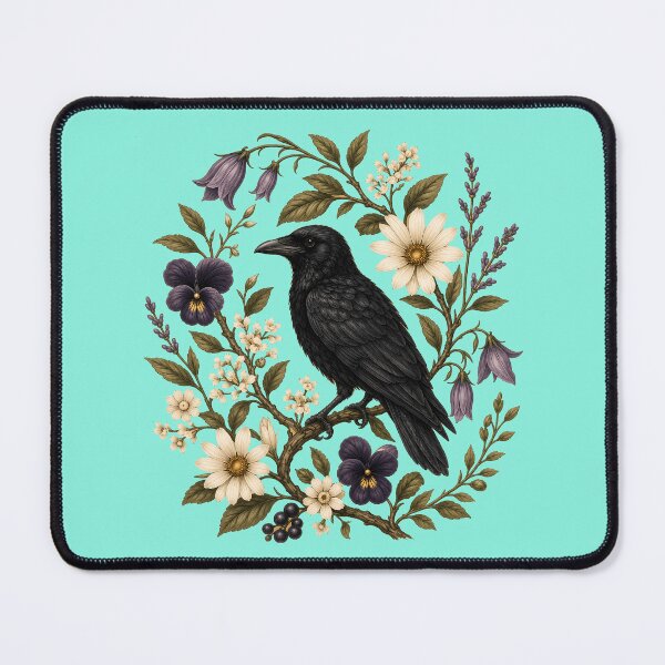 Item preview, Vintage Crow Botanical, Cottagecore Raven, Dark Academia Nature, Witchy Floral Bird designed and sold by NoThoughtsCat.