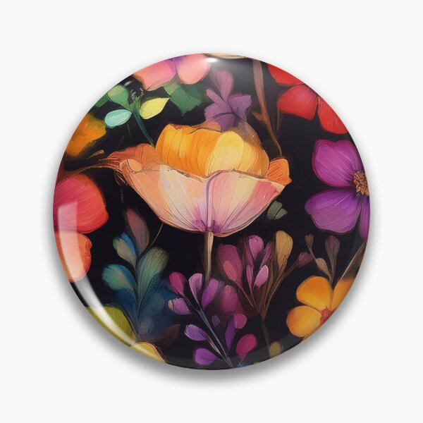 Item preview, Rainbow coloured VINTAGE FLOWERS on black background, multicolor wildflower watercolour garden, colourful bright vivid floral spring painting  designed and sold by navitalidesign.
