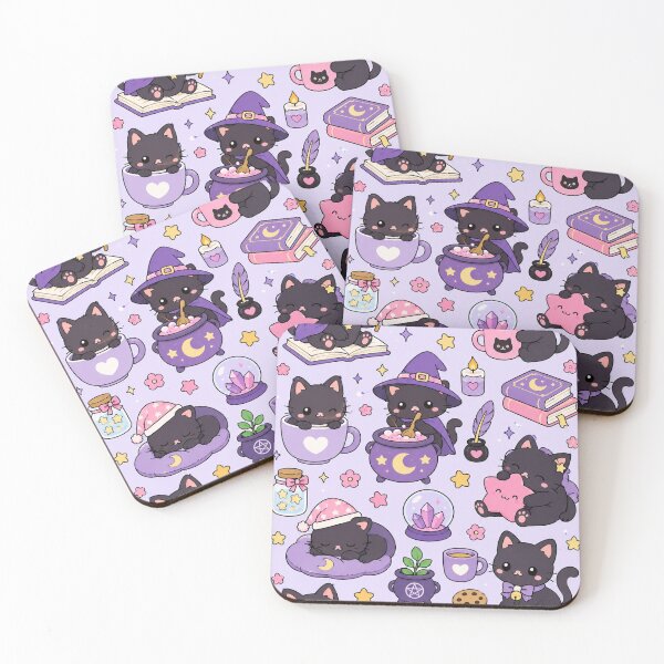 Item preview, Cute Witch Black Cat Kawaii Pattern designed and sold by Soft Berry Studio.
