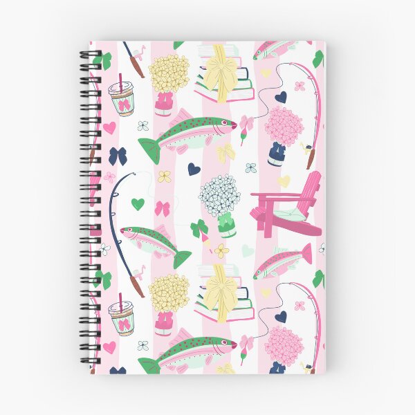 Item preview, Pink Preppy Fishing Pattern with Rainbow Trout Books Bows and Hydrangeas designed and sold by HaileesHollow.