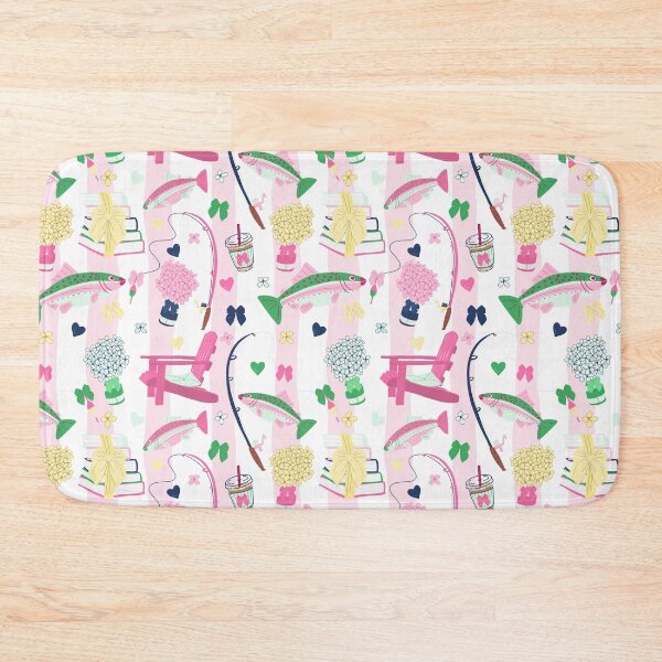 Item preview, Pink Preppy Fishing Pattern with Rainbow Trout Books Bows and Hydrangeas designed and sold by HaileesHollow.