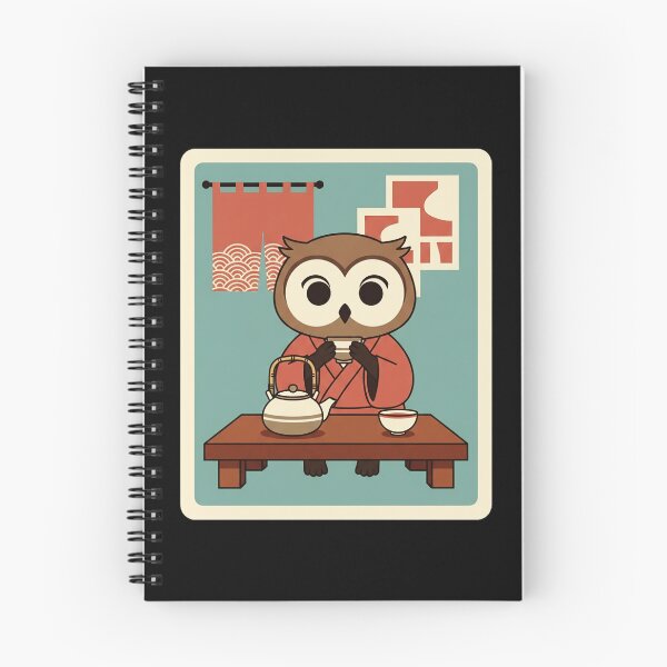 Item preview, Cozy Owl Tea Time Illustration with Warm Retro Japanese Inspired Decor designed and sold by JordynLadukeg65.
