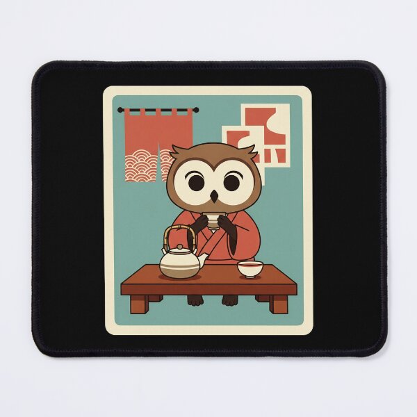 Item preview, Cozy Owl Tea Time Illustration with Warm Retro Japanese Inspired Decor designed and sold by JordynLadukeg65.