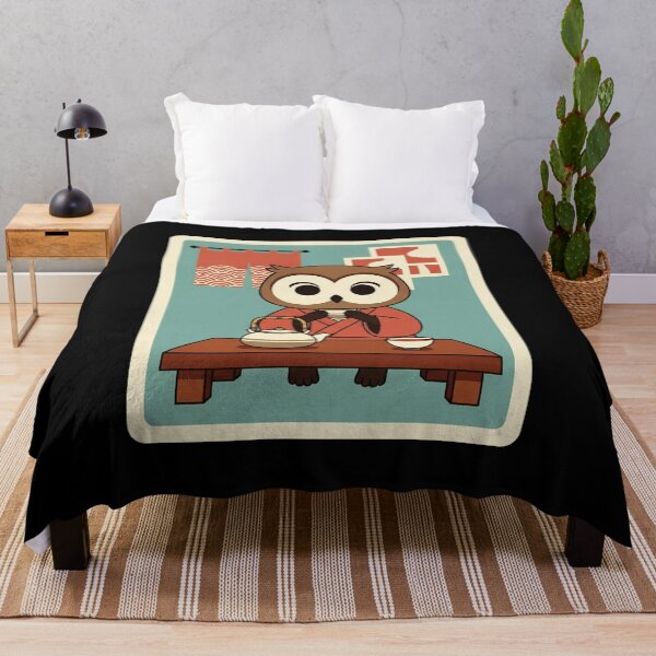 Item preview, Cozy Owl Tea Time Illustration with Warm Retro Japanese Inspired Decor designed and sold by JordynLadukeg65.