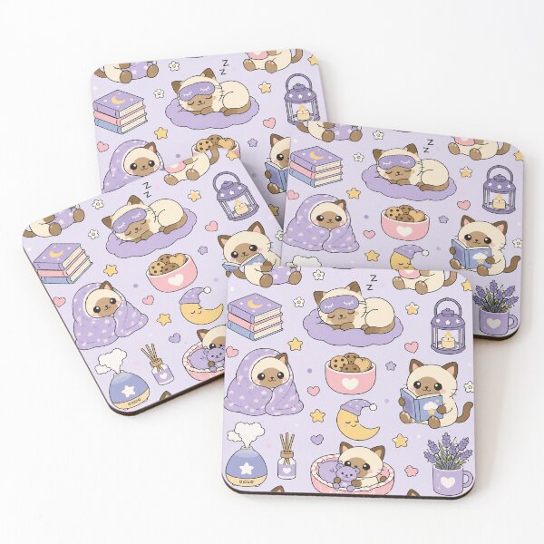 Item preview, Cute Sleepy Cat Kawaii Pattern designed and sold by Soft Berry Studio.