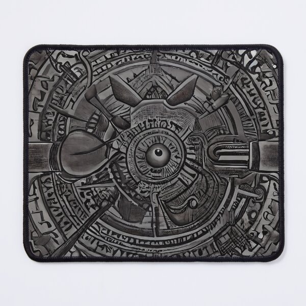 Item preview, Dark Stone Tablet Eye Glyph Mandala Biomechanical Surreal Abstract Art designed and sold by YugenWorkshop.