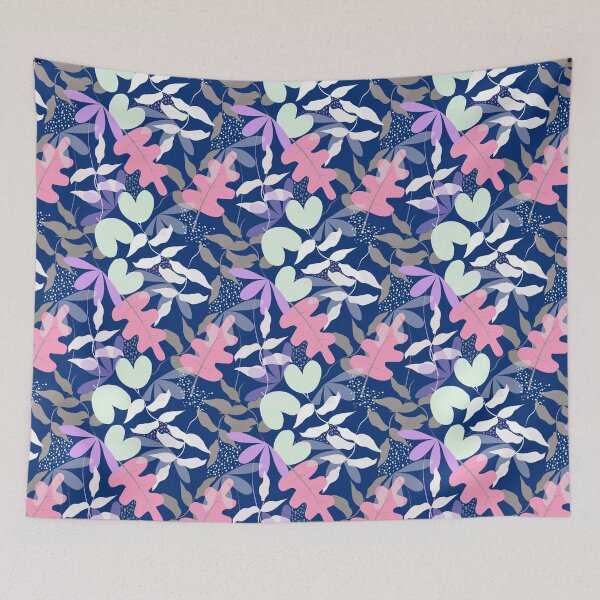 Item preview, Tropical Leaves Seamless Pattern – Navy Blue Pastel Botanical Design, Modern Jungle Foliage, Abstract Leaf Print designed and sold by 555Design.