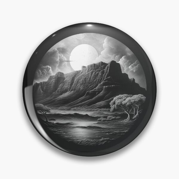 Item preview, Black and White Moonlit Mountain Valley Landscape designed and sold by inkoutninja.