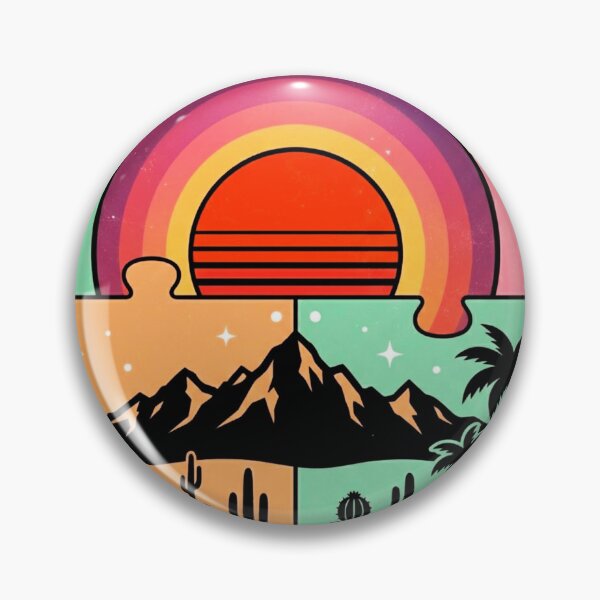 Item preview, Retro Sunset Jigsaw Puzzle - 1970s Vintage Palm Trees Desert Cactuses Mountain Pastel Puzzle Game designed and sold by Mahe Jabeen.