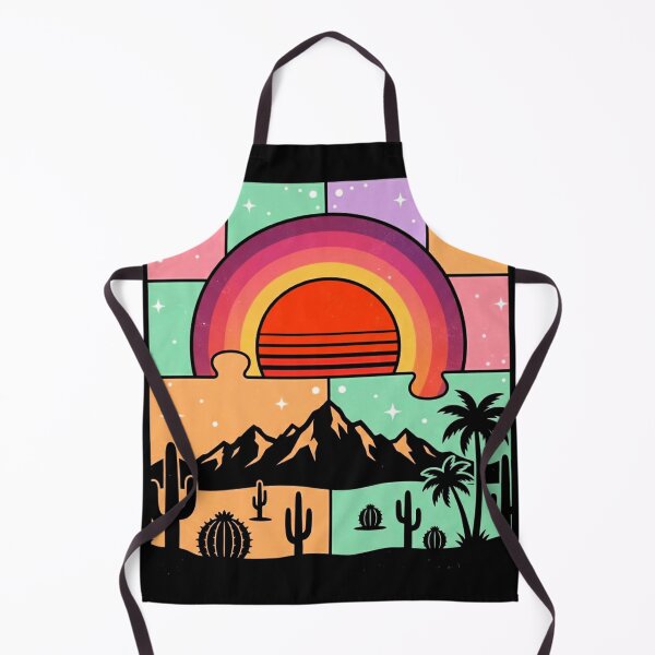 Item preview, Retro Sunset Jigsaw Puzzle - 1970s Vintage Palm Trees Desert Cactuses Mountain Pastel Puzzle Game designed and sold by Mahe Jabeen.