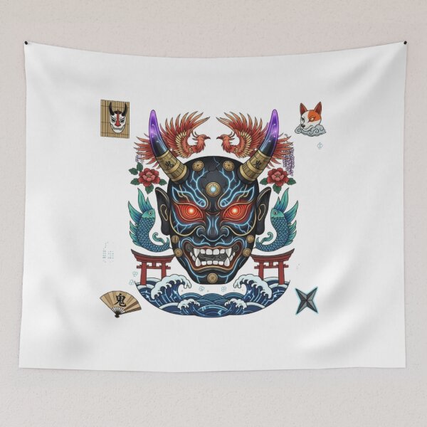 Item preview, Japanese Oni Mask Shirt designed and sold by PixelStyle Studio.