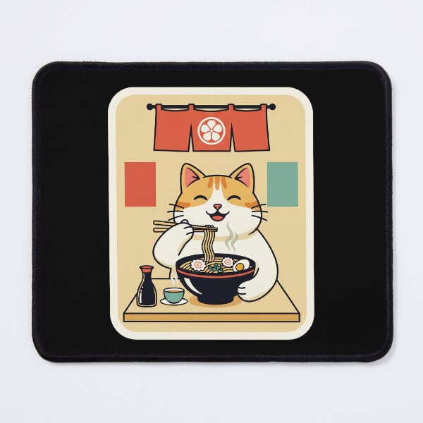 Item preview, Happy Kawaii Cat Enjoying Steaming Ramen in a Cozy Japanese Noodle Shop designed and sold by JordynLadukeg65.
