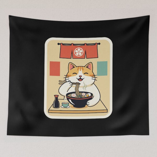 Item preview, Happy Kawaii Cat Enjoying Steaming Ramen in a Cozy Japanese Noodle Shop designed and sold by JordynLadukeg65.