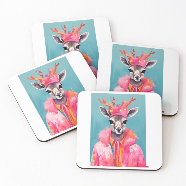 Item preview, Watercolor Deer In Pink Coat Funky Animal Fashion Art Print designed and sold by Nikolausgage.