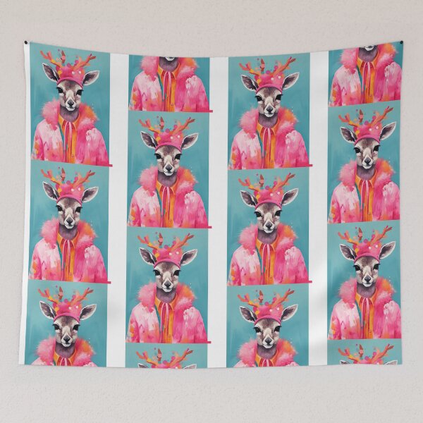 Item preview, Watercolor Deer In Pink Coat Funky Animal Fashion Art Print designed and sold by Nikolausgage.