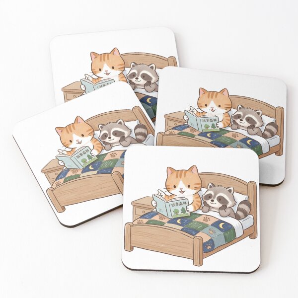 Item preview, Bedtime Storybook - Cute Cat and Raccoon Friends designed and sold by TaiwanMemory.
