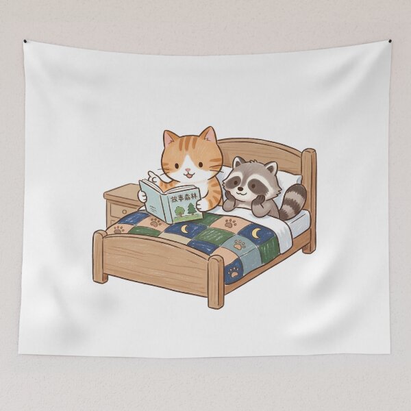 Item preview, Bedtime Storybook - Cute Cat and Raccoon Friends designed and sold by TaiwanMemory.