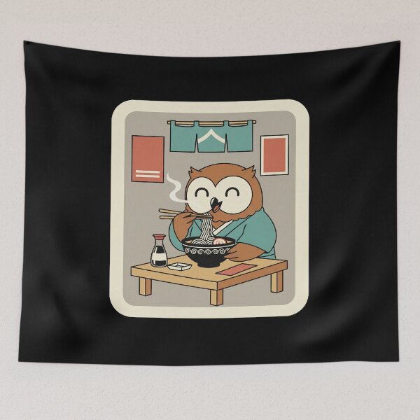 Item preview, Cozy Ramen Owl Enjoying a Quiet Noodle Night designed and sold by JordynLadukeg65.
