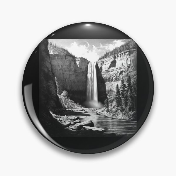 Item preview, Black and White Canyon Waterfall River Landscape designed and sold by inkoutninja.