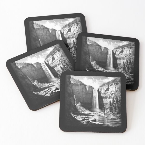 Item preview, Black and White Canyon Waterfall River Landscape designed and sold by inkoutninja.