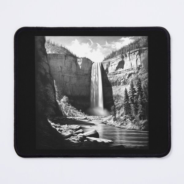 Item preview, Black and White Canyon Waterfall River Landscape designed and sold by inkoutninja.
