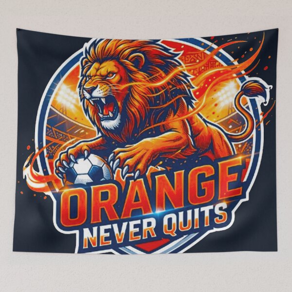 Item preview, Orange Never Quits Lion Football Mascot World Cup Soccer designed and sold by MT-Hub | Cute Aesthetic Art, Stickers & Phone Cases.