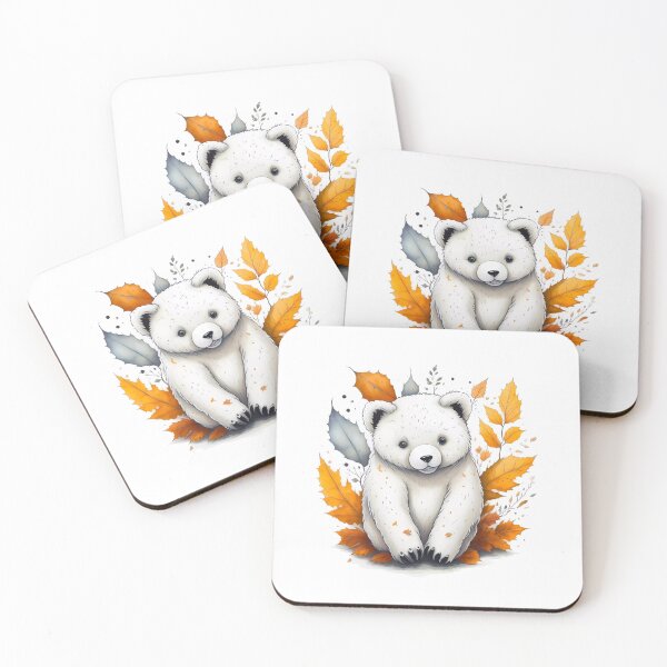 Item preview, Cute Kawaii Polar Bear Cub Autumn Leaf Illustration designed and sold by YogiCodeLab.
