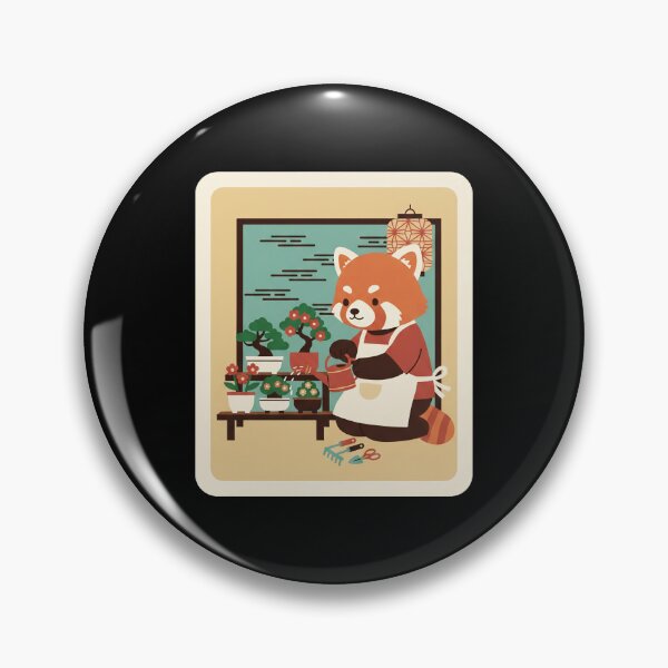 Item preview, Cute Red Panda Gardener Tending Bonsai Plants in Cozy Room designed and sold by JordynLadukeg65.