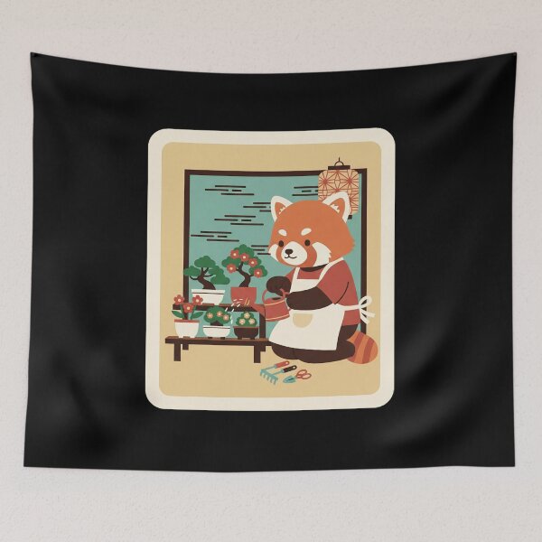 Item preview, Cute Red Panda Gardener Tending Bonsai Plants in Cozy Room designed and sold by JordynLadukeg65.